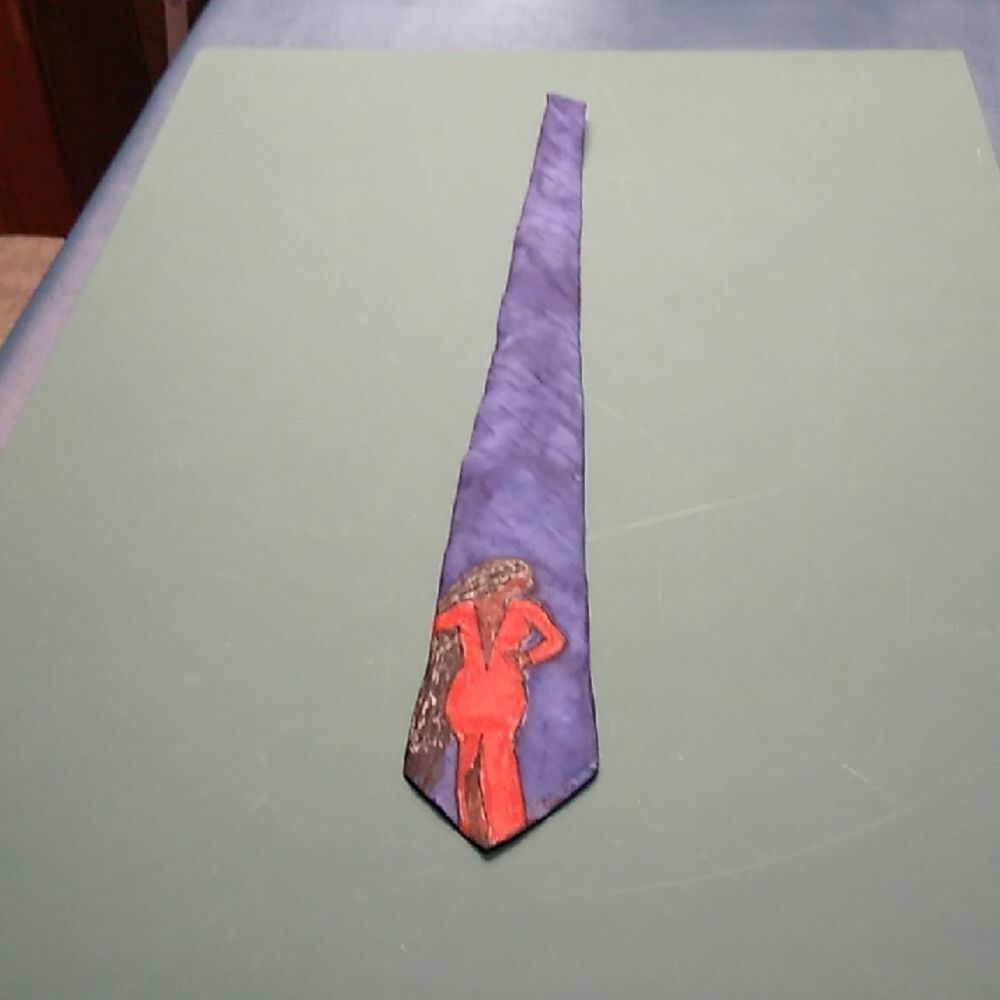 Stylish Signed Blue and Women in Red Dress Tie with Smooth Finish